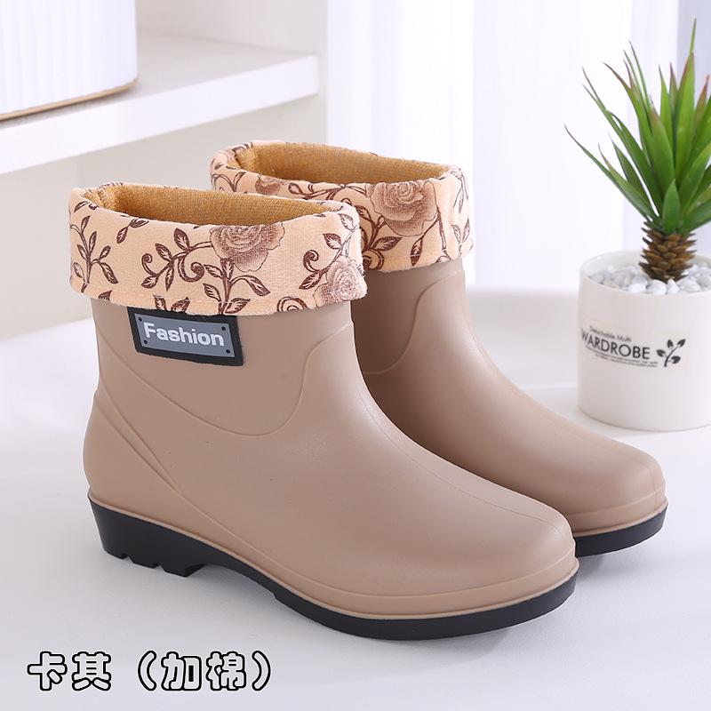 Fashion velvet rain boots rain shoes women's winter short waterproof shoes kitchen non-slip quick-drying car wash rubber shoes