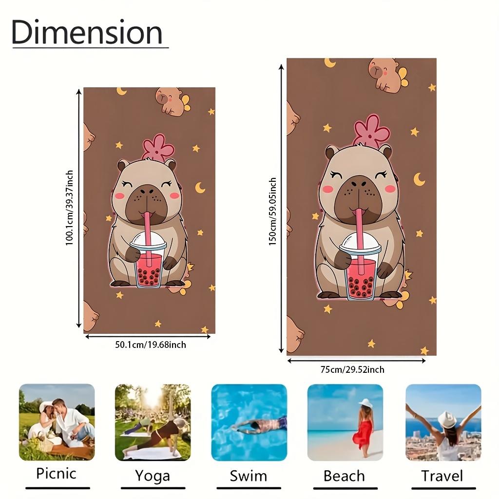 1pc Capybara & Capybara Drinking Tea Cartoon Capybara Design Towel - Soft Microfiber Bath Sheet Suitable for Beach, Pool, Gym