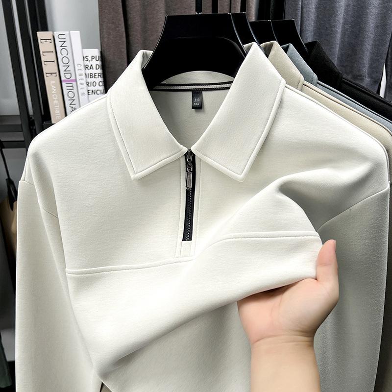 Lapel Collar Long Sleeve T-Shirt Men s Business Casual Hoodiepolo Top M