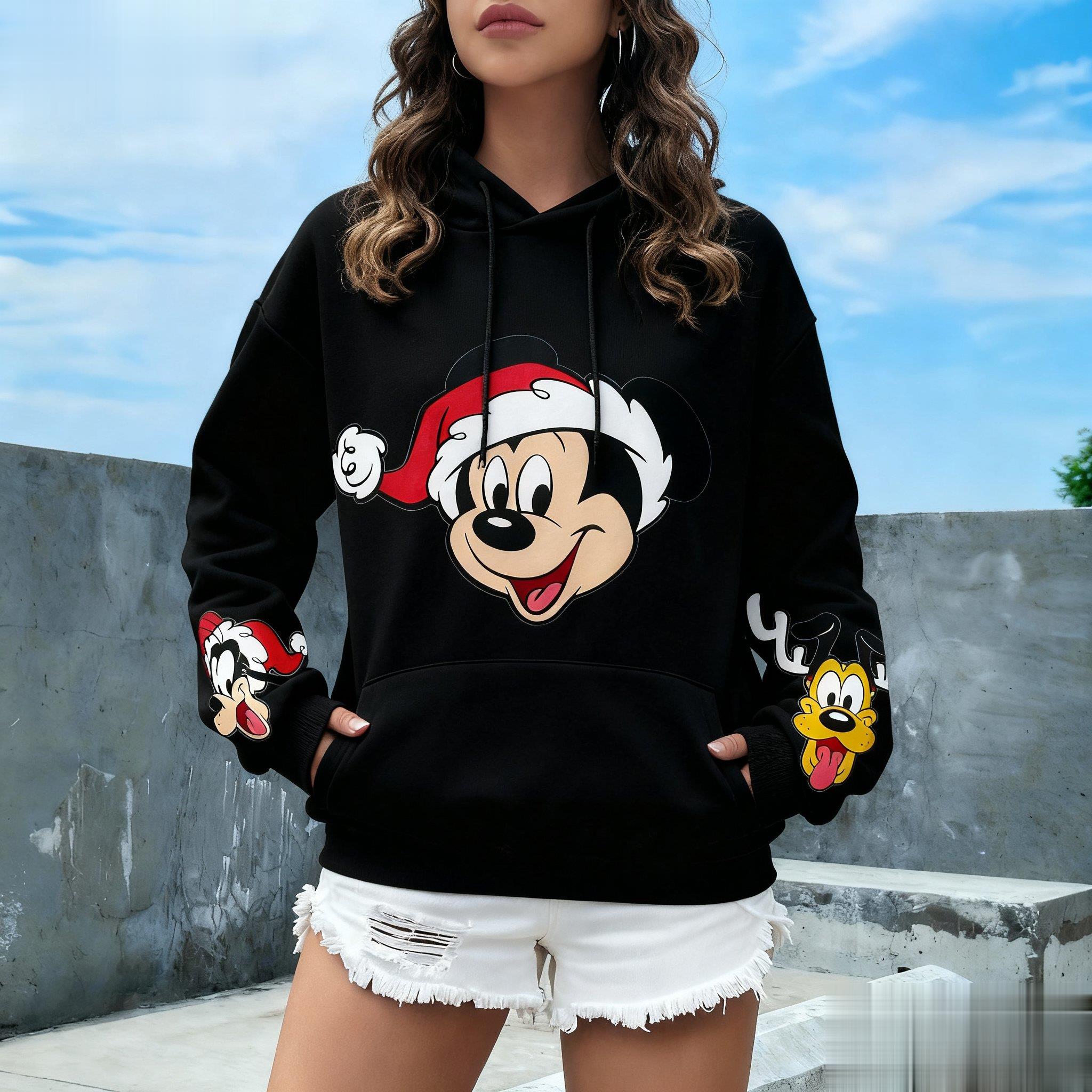 

Disney Mickey Mouse Christmas Print Hoodie Women Men Autumn Winter Casual Pullover Sweatshirt Vintage Cartoon Streetwear Unisex S