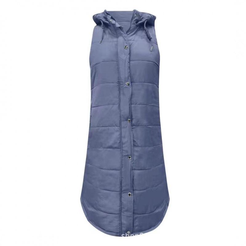 2021Wish European & American Solid Color Hooded Single-Breasted Mid-Length Cotton Vest Slim Cardigan Jacket