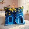 Village Door Window Oil Art Cushion Cover Silky Short Plush Invisible Zipper Dustproof Sofa Pillow Case For Home Decor