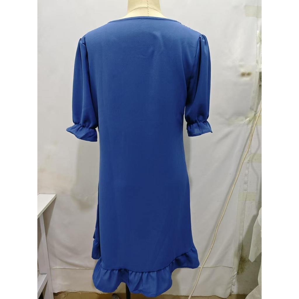 Spring Summer Women's Vintage Cotton Linen Dress, European American Style Solid Color Round Neck Half Sleeve Loose Flowy Midi Dress for Casual