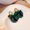 Folded Petals Fringed Long Earrings Retro Hong Kong Style Metal Dark Green Classic Contrasting Color Design Earrings Women