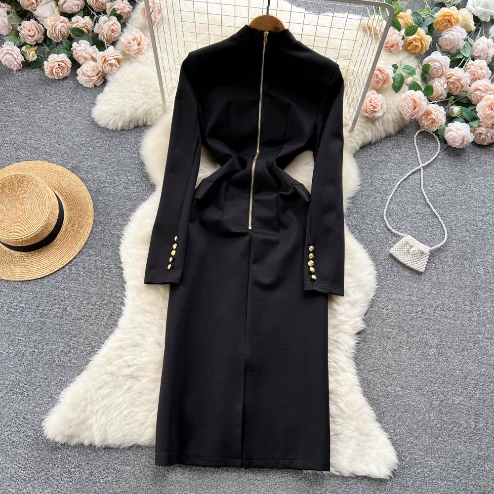 Autumn Winter Vintage Hepburn Style Slim Bodycon Party Dress Elegant Women Office Work Pencil Blazer Dresses