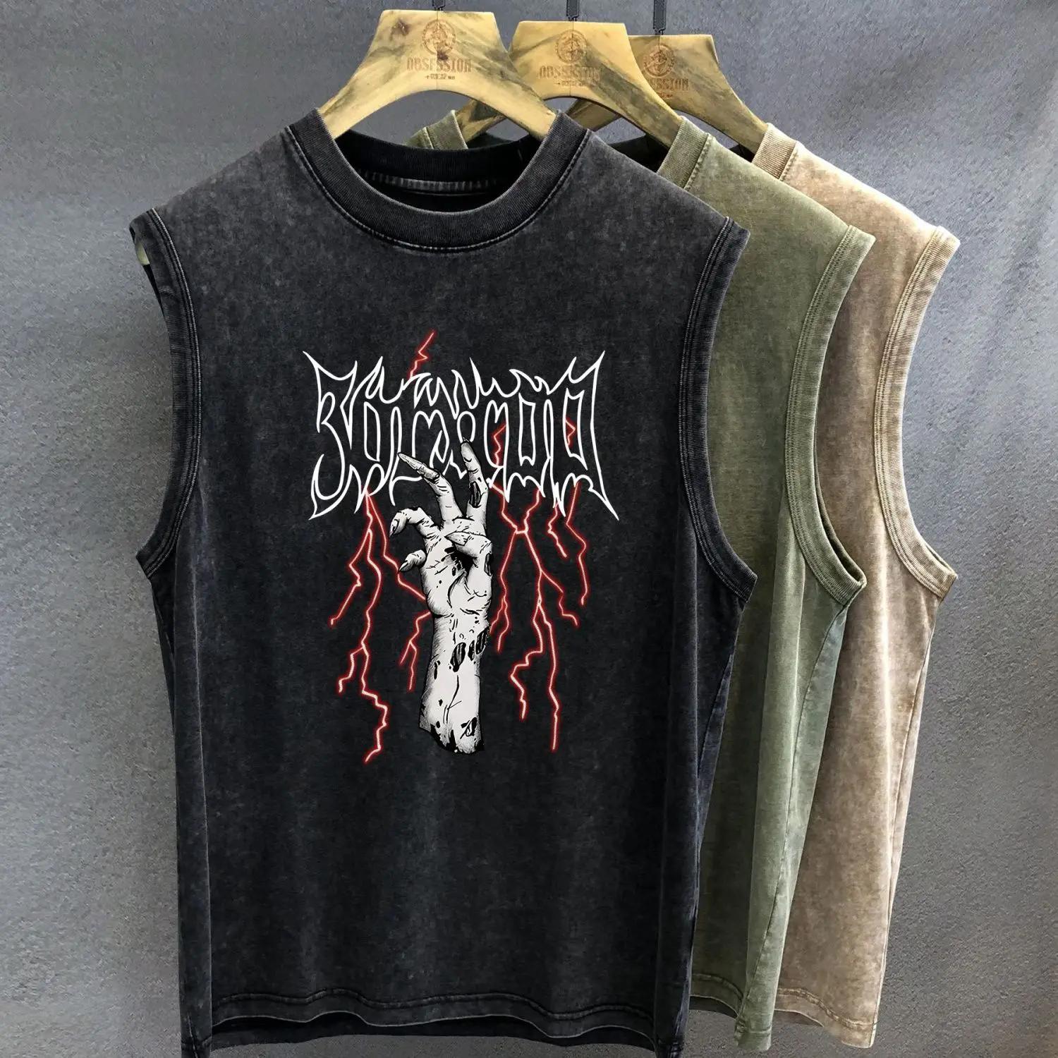 

Жилет для велоспорта в стиле Old American High Street, футболка без рукавов, майка, свободный жилет, топ с круглым вырезом для мальчиков, фитнес S