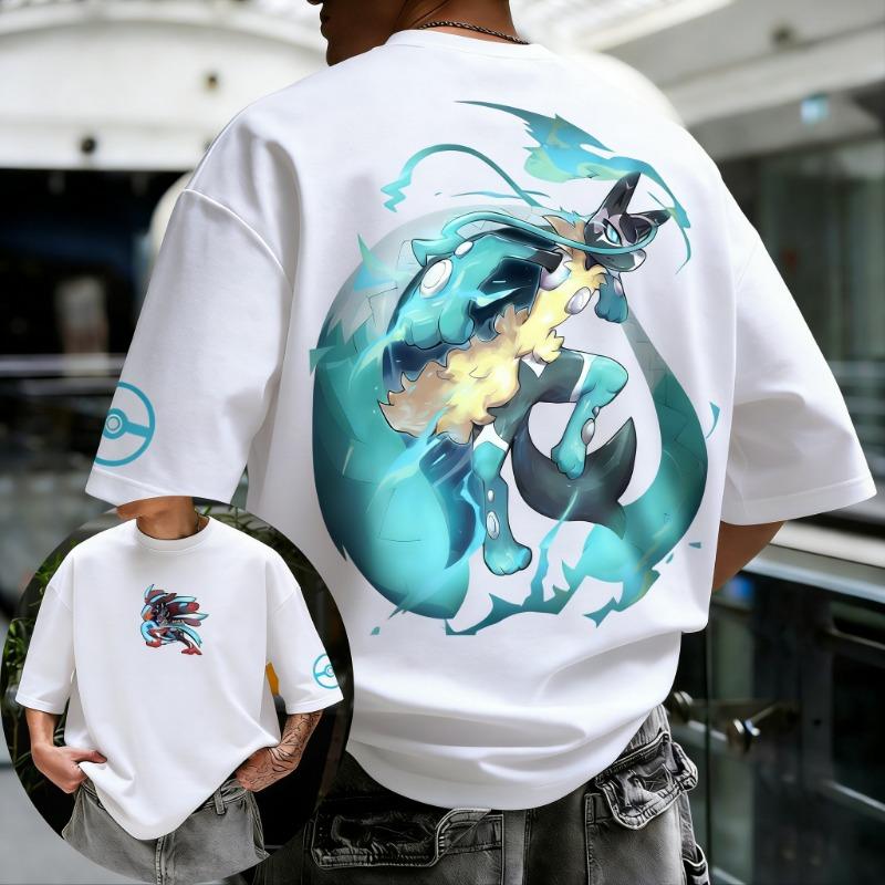 

Pokémon Anime Super Lucario Printed Short Sleeved T-shirt 2026 Men s and Women s Summer New Harajuku Large Loose Casual Top M