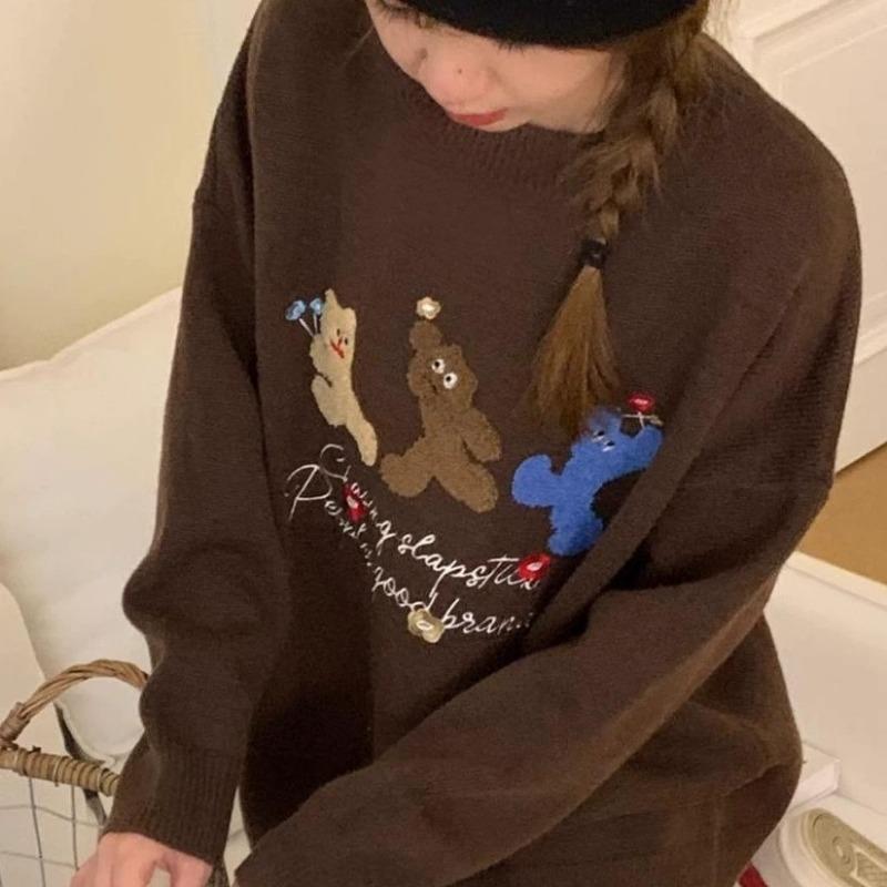 Pullover sweater women's autumn and winter new loose sweet soft waxy college style knitted sweater versatile top