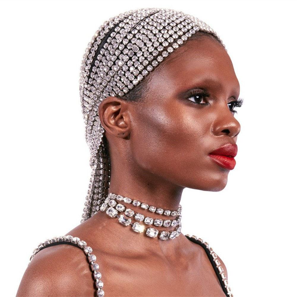 European and American Oversized Crystal Multi-layered Exaggerated Full Diamond Necklace, Luxurious Sparkling Rhinestone Collar Necklace