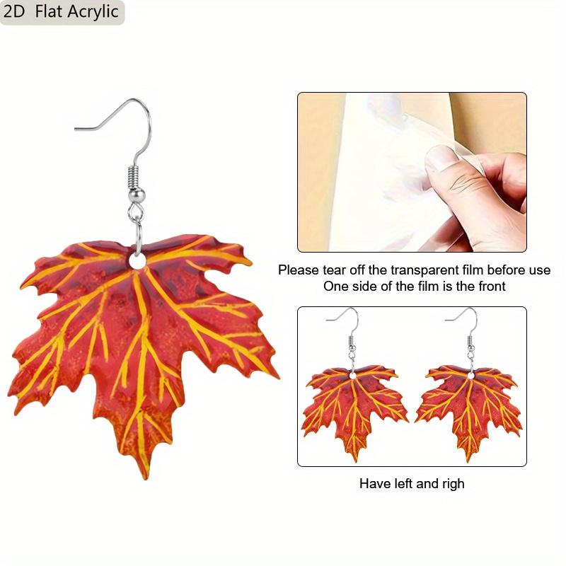 2D Flaches Ahornblattmuster Acryl Hängeohrringe Kanada Herbst Erntedank Geschenk Damenschmuck