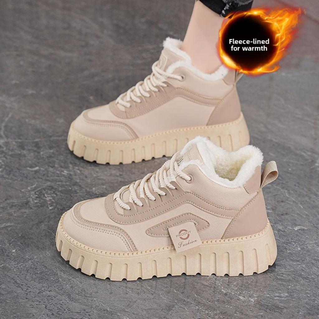 Winter Women's Shoes with Plush High Top Shoes,  Height Increasing, Thickened, Warm Cotton Shoes, Short Boots, Board Shoes, Women's Shoes