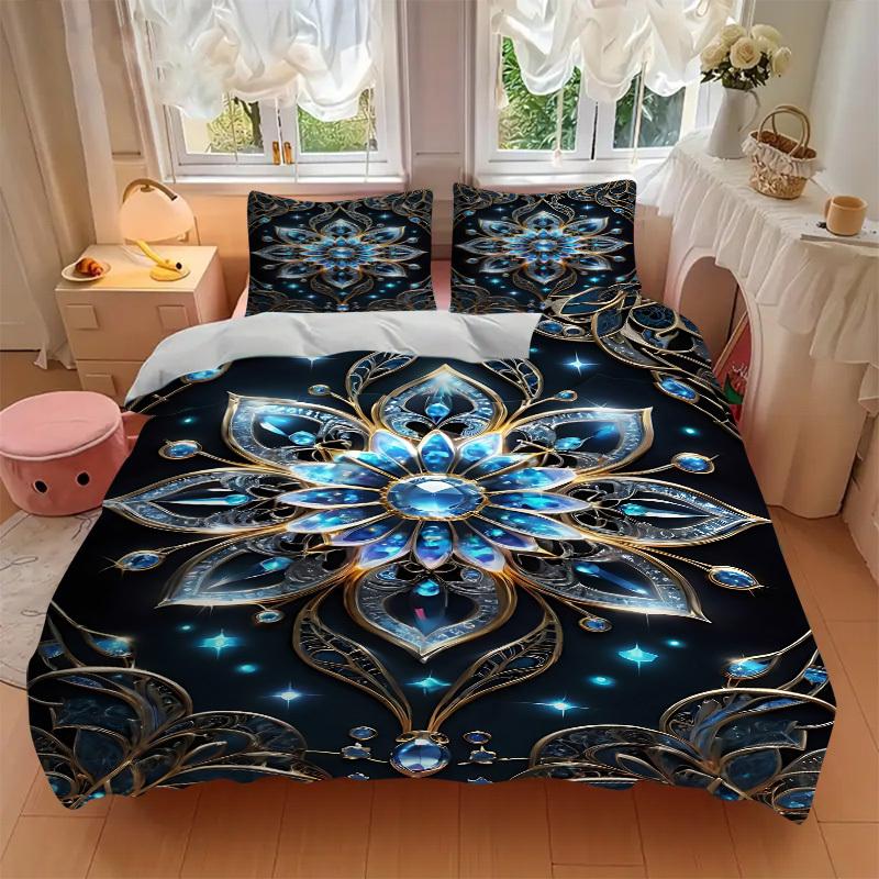 3pcs Gilded Lotus Duvet Cover Set, Cover For Bedroom Guest Room (1 Duvet Cover + 2 Pillowcase, Without Quilt),  Yy250922215