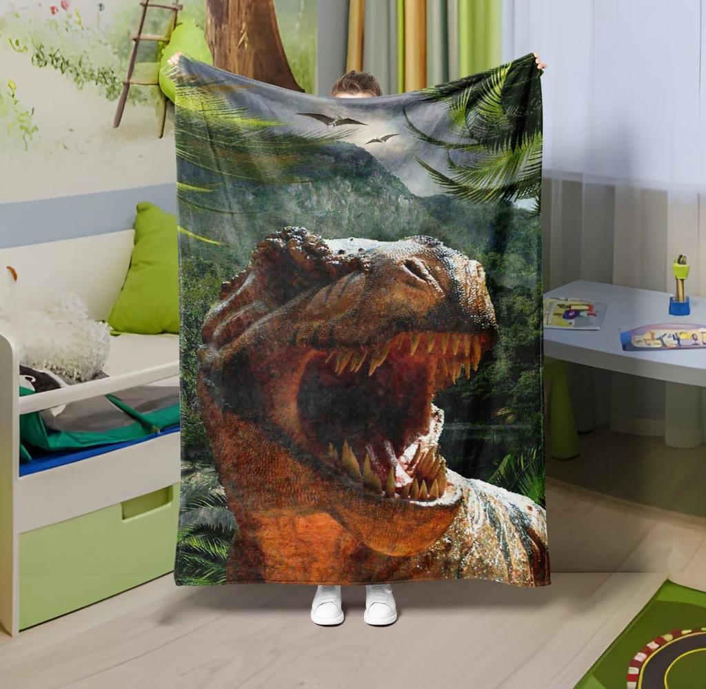 1PC Throw Cute Dinosaur Animals Theme Flannel Blanket Soft Thin Blankets Wolfs Art for Sofa Bed Car Camp Wild Animals Theme Gift