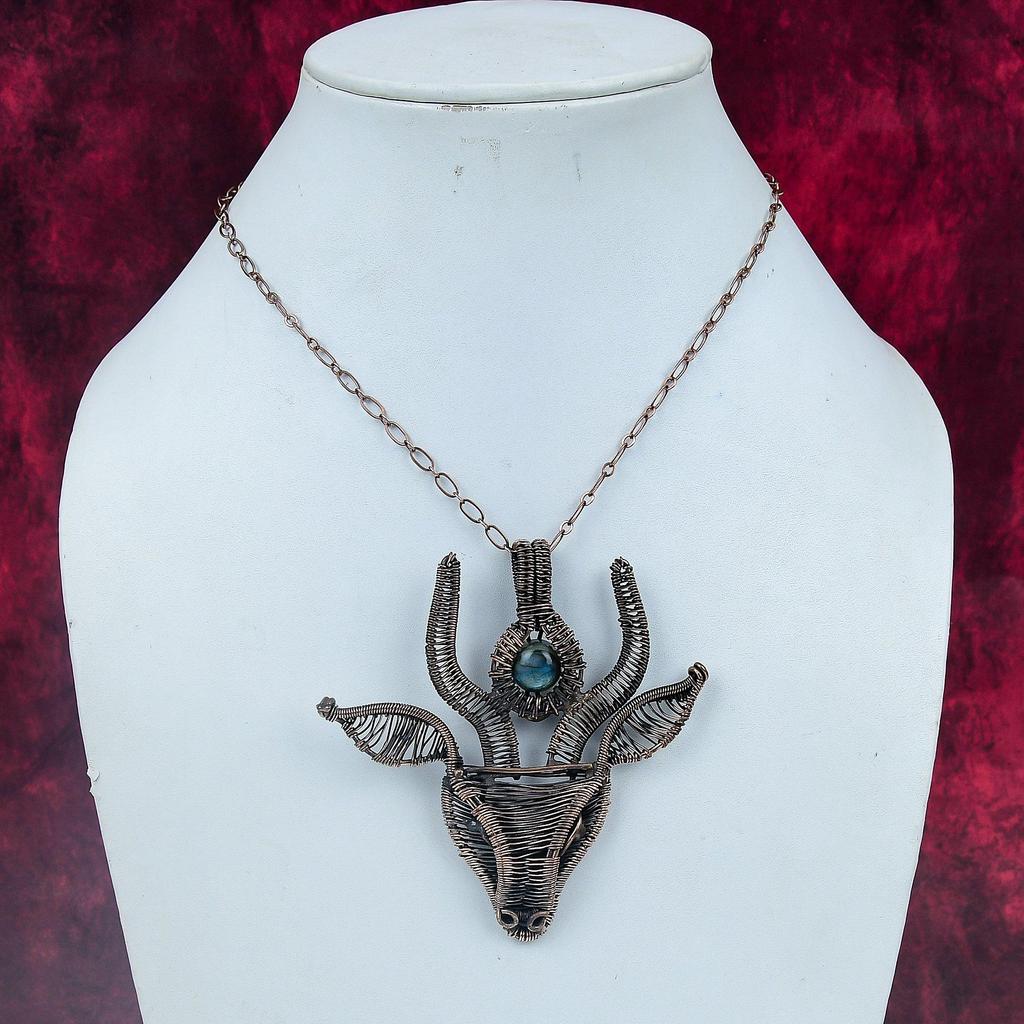 Labradorite Pendant Unique Cow Face Pendant Gemstone Copper Wire Wrapped Jewelry