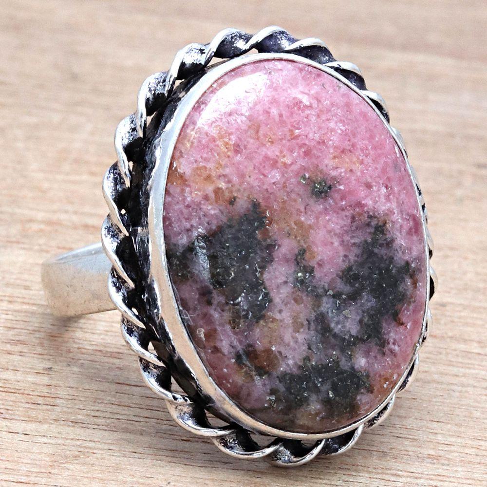 Rhodonite Gemstone Handmade Silver Jewelry  "8.5"