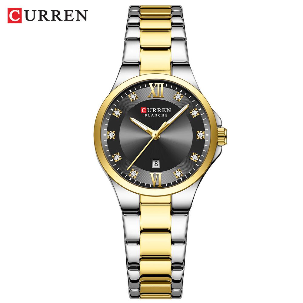 

CURREN Brand Quartz Watch for Women Fashion Luxury Round Stainless Steel Waterproof Luminous Ladies Wristwatch чёрный/золотой