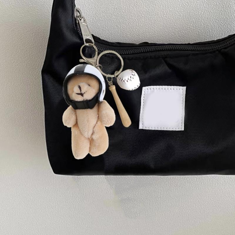 Plush Bear Keychain with Helmets Fashionable Bag Decorative Pendant Creative Soft Stuffed Animal Charm for Backpacks