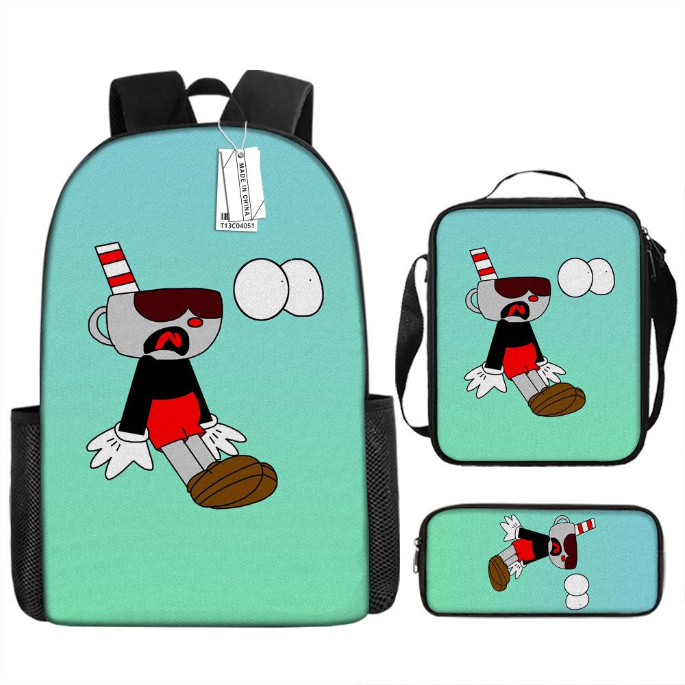 Popular New Teacup Head Cuphead Student Schoolbag Boys Backpack Backpack Satchel Bag Pencil Case Waterproof