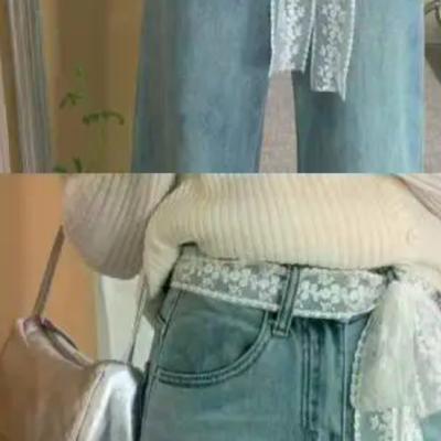Unique Y2k Long Lace Waistband Floral Bow Lace Waist Belt Tie Up Thin Dress Jeans Belt Lace Scarf Hair Band Hair Accessories