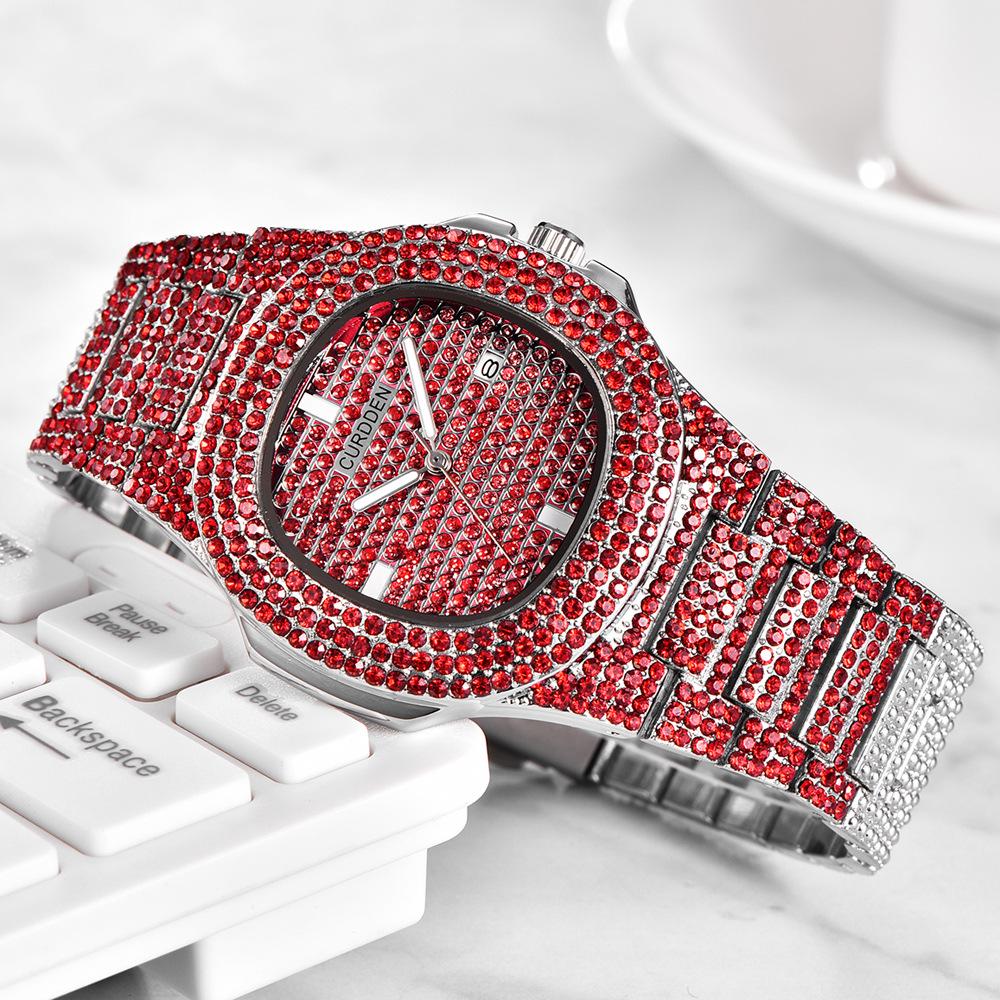 Huaqiangbei Men's Rhinestone Hip Hop Quartz Watch: Star Calendar, Light Luxury Style