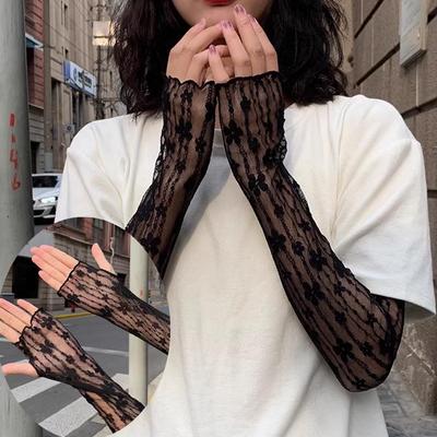 Fashion Long Lace Gloves Hollow-Out Fingerless Glove Women Sun Protection Sleeves Mesh Lace Thin Hand Cycling Gloves Gym Gloves