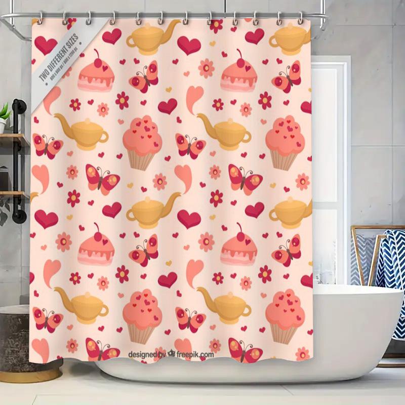 

Pink Cupcakes Teapots Shower Curtain Decorative Bathroom Liner for Home Decoration (180x240cm) 90x180cm