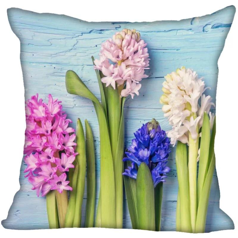 Hyacinth Flowers Pillow Case For Home Decorative Satin Pillows Cover Invisible Zippered Throw PillowCases 45X45cm 11-4