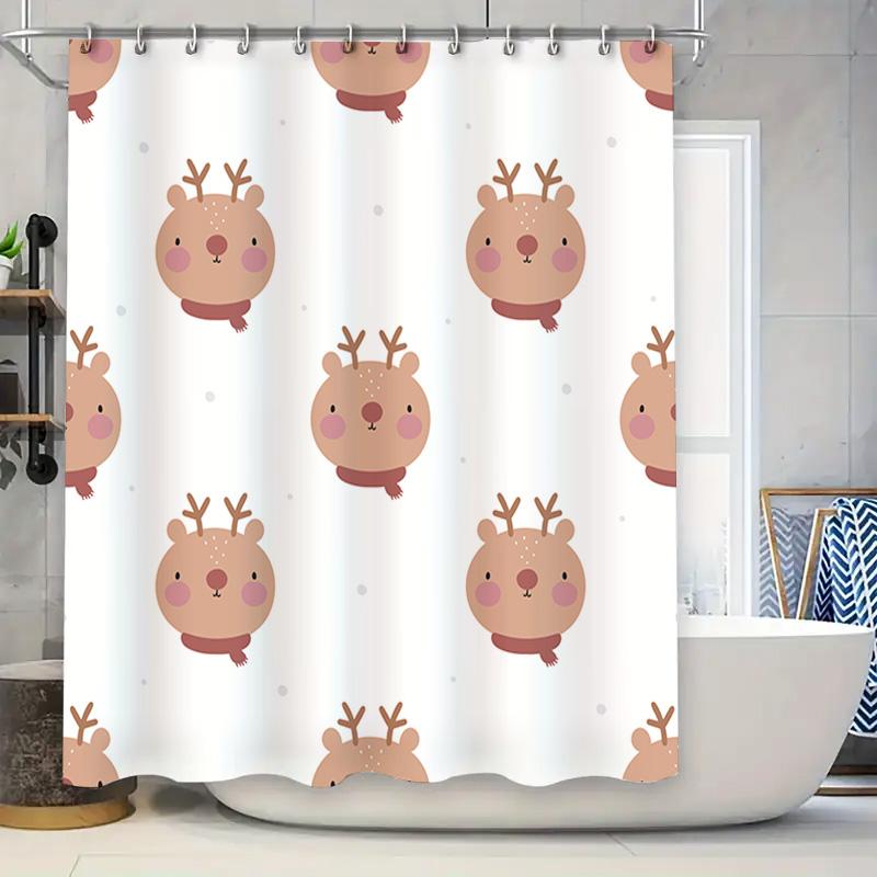 

Adorable Deer Pattern Shower Curtain For Bathroom Decor Autumn Christmas Home Decoration Pink Red White Waterproof Fabric Shower W60H190(CM)-1 Pcs