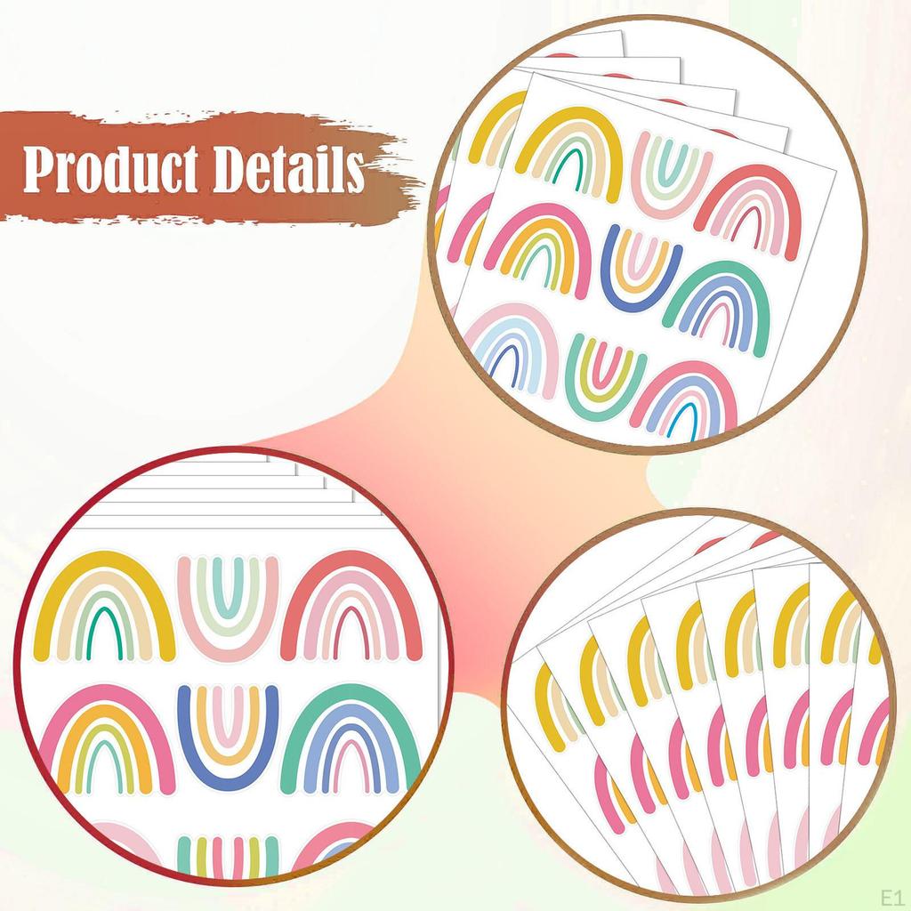 Rainbow Wall Decals Stickers Cute Self Sticky PVC 10 Sheets Colorful for Window Nursery
