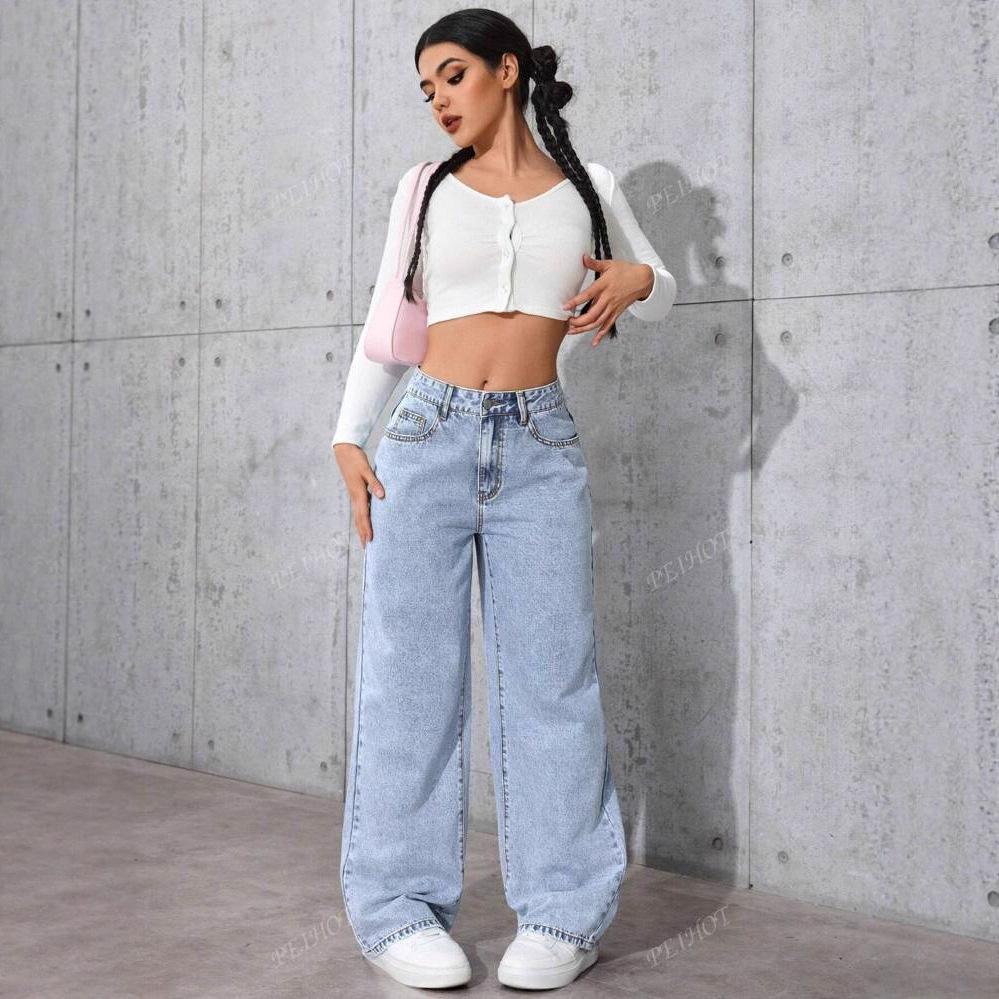 New Women's High Waist Straight Leg Jeans, Sweet & Spicy Style Loose Fit Denim Pants for Summer, Trendy Versatile Casual Trousers