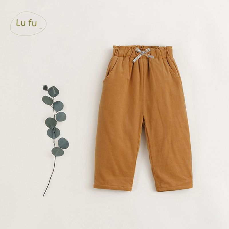 Mark Jenny [French Elegance] Girls' Corduroy Quilted Straight-Leg Pants with Lace Waistband Winter Casual Pants 231997