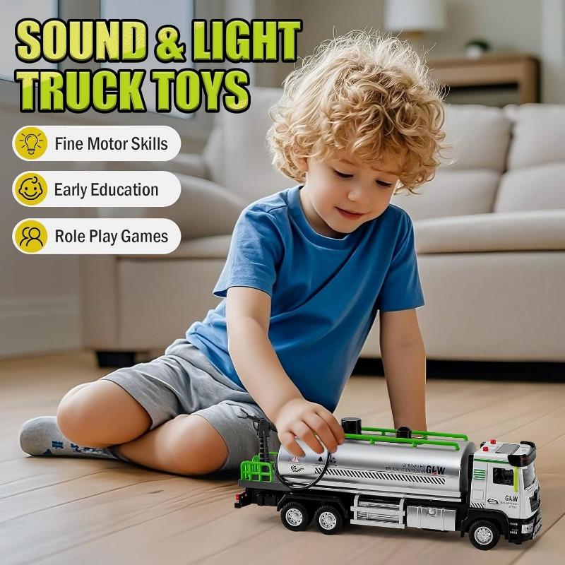 Diecast Tanker Truck Toys, Friction Powered Haze Removal Truck with Lights and Sounds, 1:40 Scale Sprinkler Truck Vehicle Kids Toy