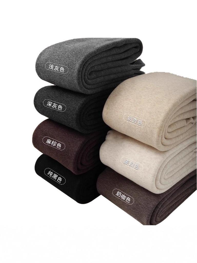 Women's High-Waist Ribbed Leggings - 500g Combed Cotton Fleece-Lined, Slimming & Anti-Pill, for Autumn/Winter