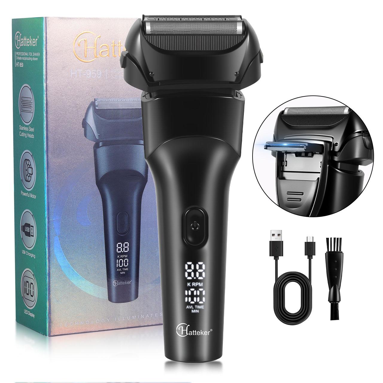 

Электробритва Hatteker с 3 лезвиями - Гибкая головка 360° с триммером для бакенбард и светодиодным дисплеем