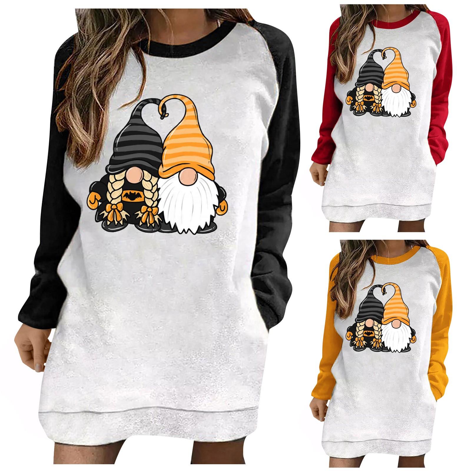 

Женский повседневный пуловер с принтом на Хэллоуин, модный свободный длинный свитер