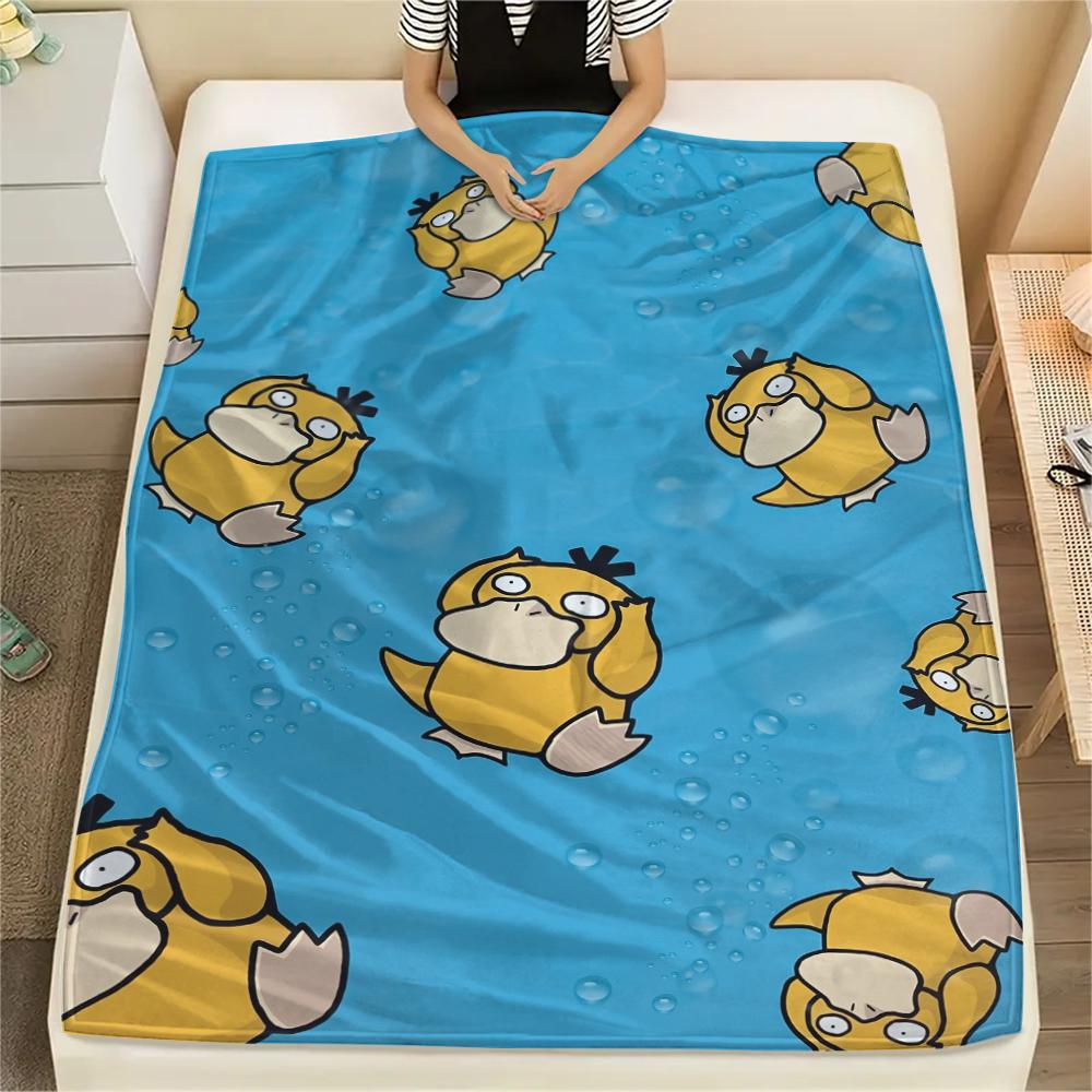 Coperta in Flanella con Fantasia Psyduck dei Pokémon, Alta Qualità, Confortevole per Tutte le Stagioni, Arredamento per la Casa, Calore e Comfort, Perfetta per Regali.