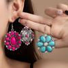 Vintage Ethnic Turquoise Flower Earrings Heavy Industry Banquet Earrings Bohemian Diamond Ear Jewelry