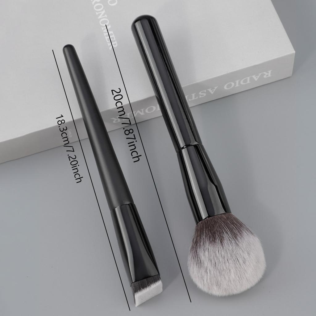 2 All-black Flame Brushes, Loose Powder Brushes + Square Foundation Brush, Makeup Brush Set, Blush Brush, Grooming Brush, Beauty Brush.