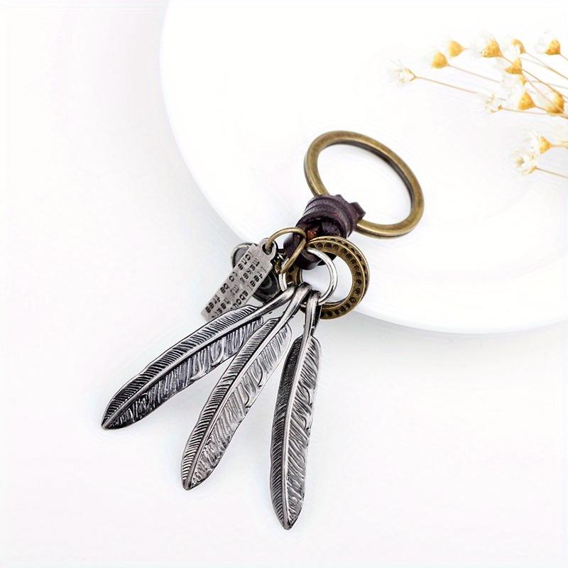 Vintage Pendant Hand Woven Leather Keychains for Men Car Key Chain Women Tassel Feather Keyring Charm Jewelry Friends Gift