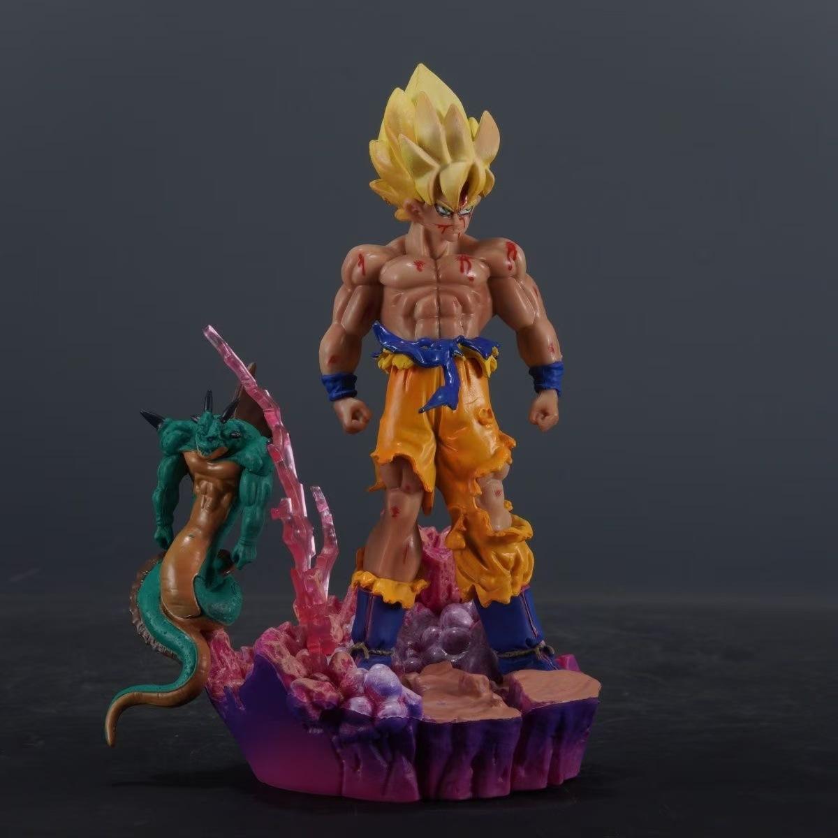 Anime Dragon Ball Z Super Saiyan Son Goku with Shenron Battle Damaged Ver. PVC Action Figure Statue Collection Model Toys Doll