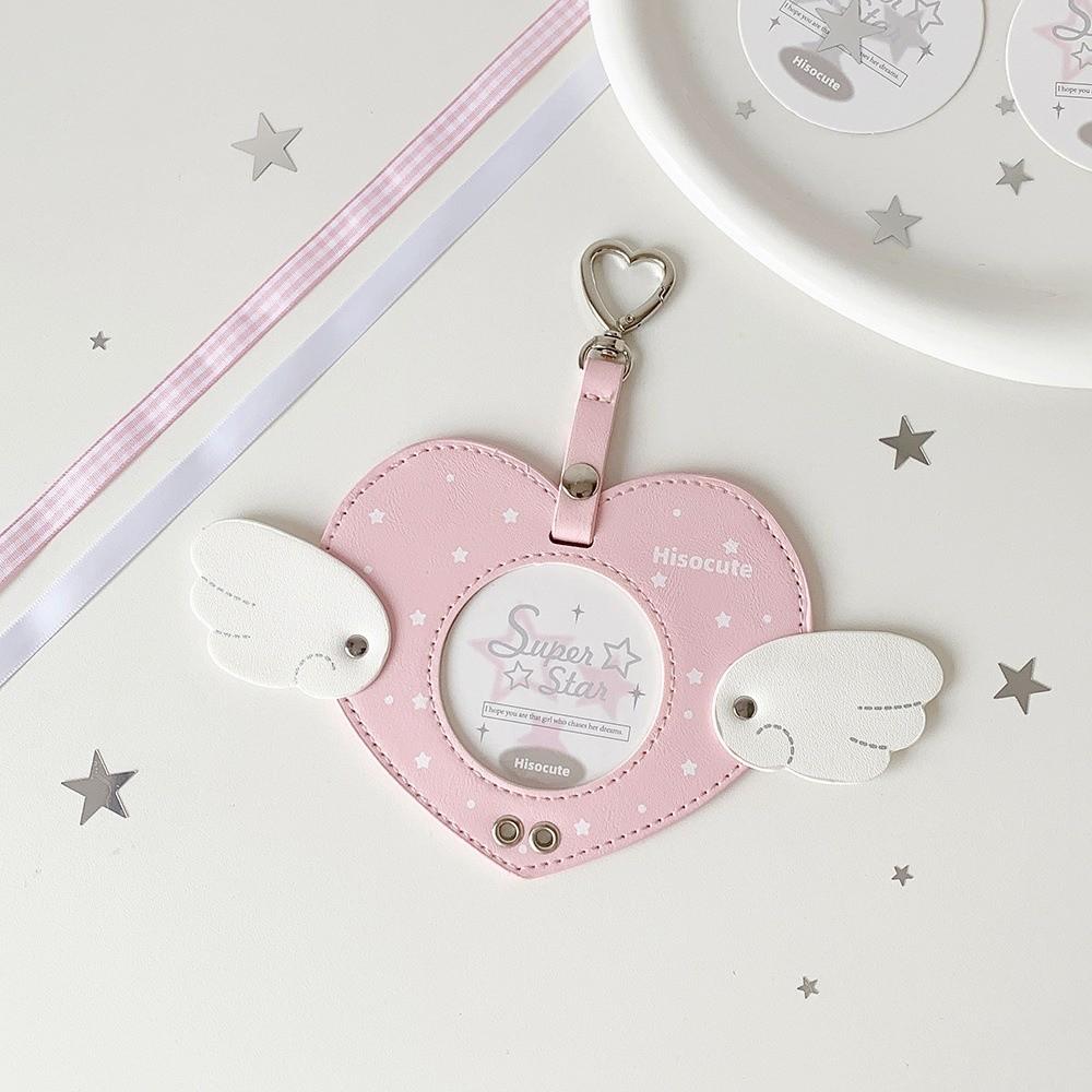Love Heart Wings ID Photo Photocard Frame with Keychain Idol Card Display Protector  Girls Gift