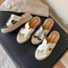Summer New Height Increase of 6cm~ Literary and Retro One-word Hemp Rope Woven Slope Heel Thick-bottomed Beach Slippers Women