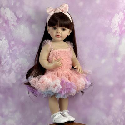 BZDOLL 55 CM 22inch Full Vinyl Body Reborn Baby Doll Toy For Girl Dress Up Long Hair Princess Toddler Soft Doll Lovely Birthday Gift Bath Toy Dolls