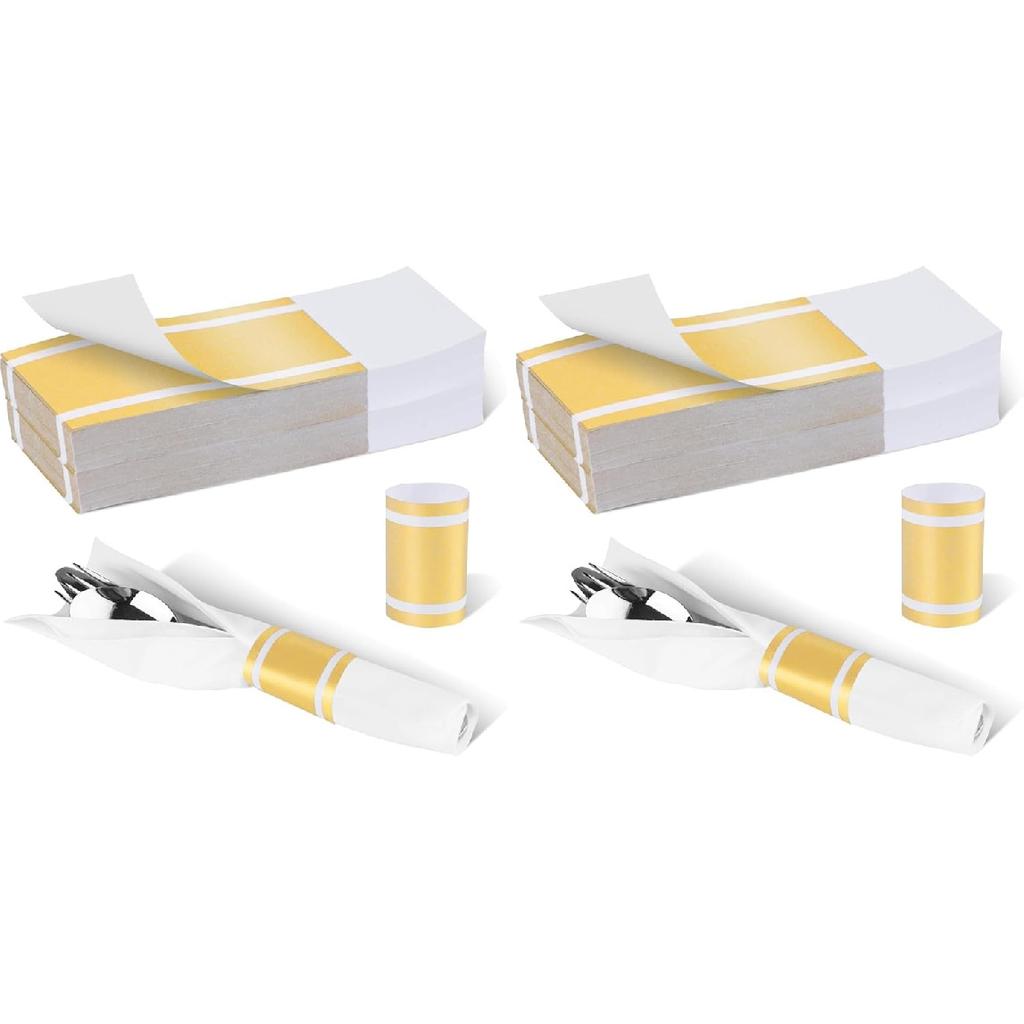 Germiwipe 200 Pcs Paper Napkin Band,Napkin Ring Self Adhesive, Matte Gold Silverware Wraps Bands,Table Setting Wedding Event Party Supply (Matte