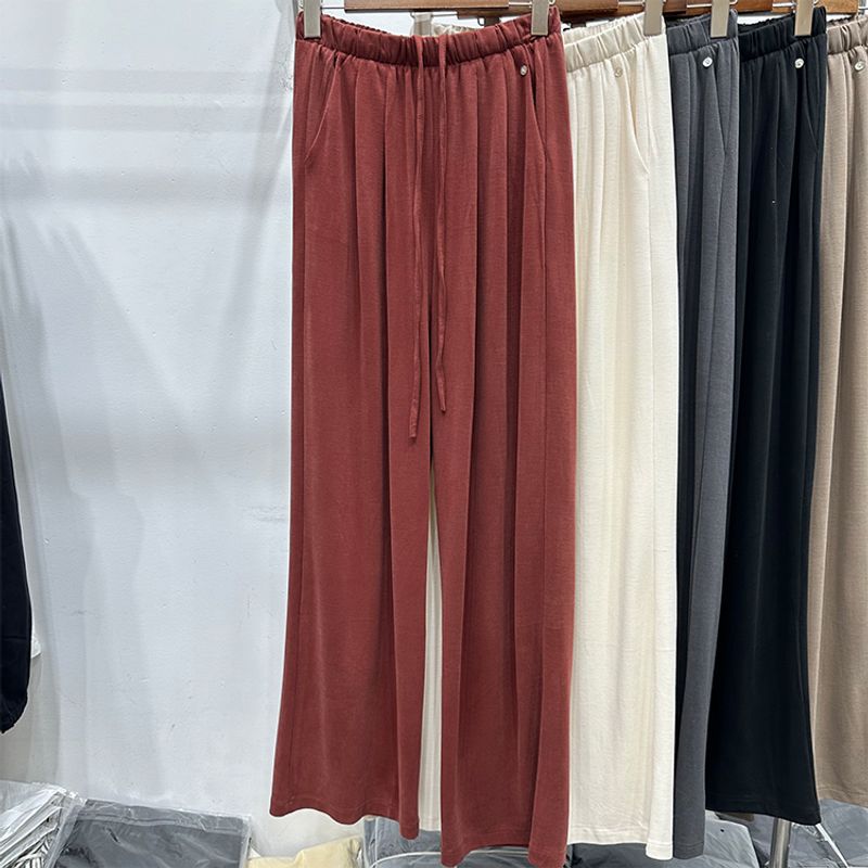 

High Quality Cuprammonuium Elastic Waist Thin Wide-Leg Pants Red L