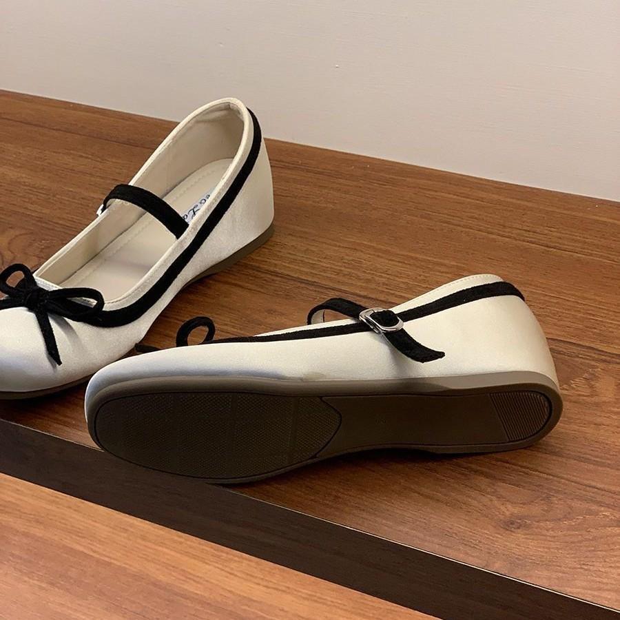 Gentle fairy evening wind single shoes spring French sweet elegant satin bow heightening Mary Jane shoes