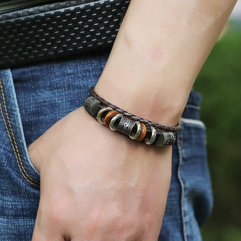 Fashion PU Leather Bracelet Vintage Style Jewelry for Men Women Adjustable Wristband Punk Rock Casual Gift