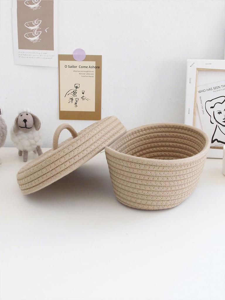 Panier de rangement de bureau tissé à la main avec couvercle Organisateur pour télécommande Cosmétiques Articles divers Boîte