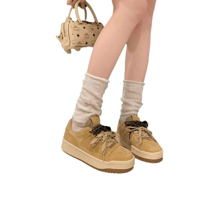 Leather Retro Little White Shoes Color Four Seasons Fashion Mesh Versatile Low Top Thick Baseplate Shoes Women's Shoes