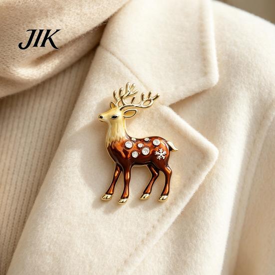 Alloy Lapel Pin Christmas Reindeer Brooch Pin, Rhinestone Elk Sweater Clothing Accessories Cardigan Coat Suits Accessories, Jewelry Gift for Xmas